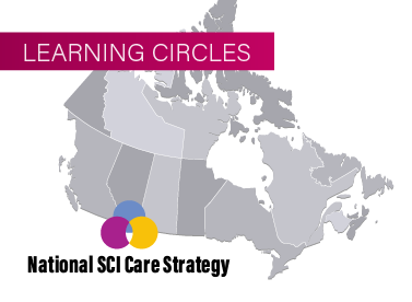 Map of Canada with Learning Circles text on pink background and National SCI Care Strategy log